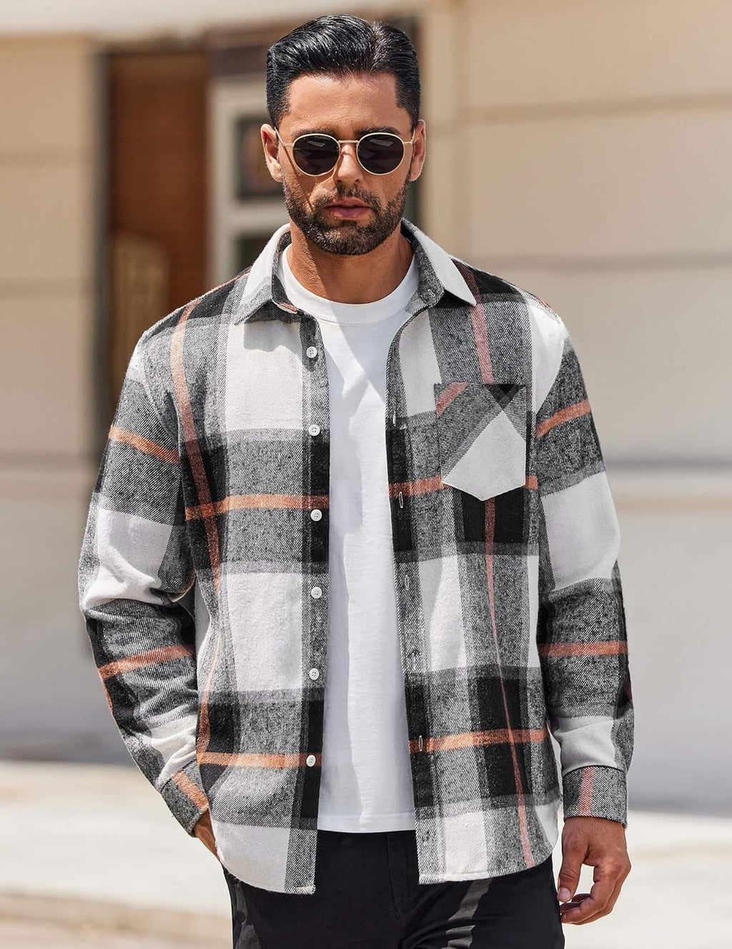 Men's Lightweight Long Sleeve Plaid Flannel Shirt - Casual Button-Down Jacket