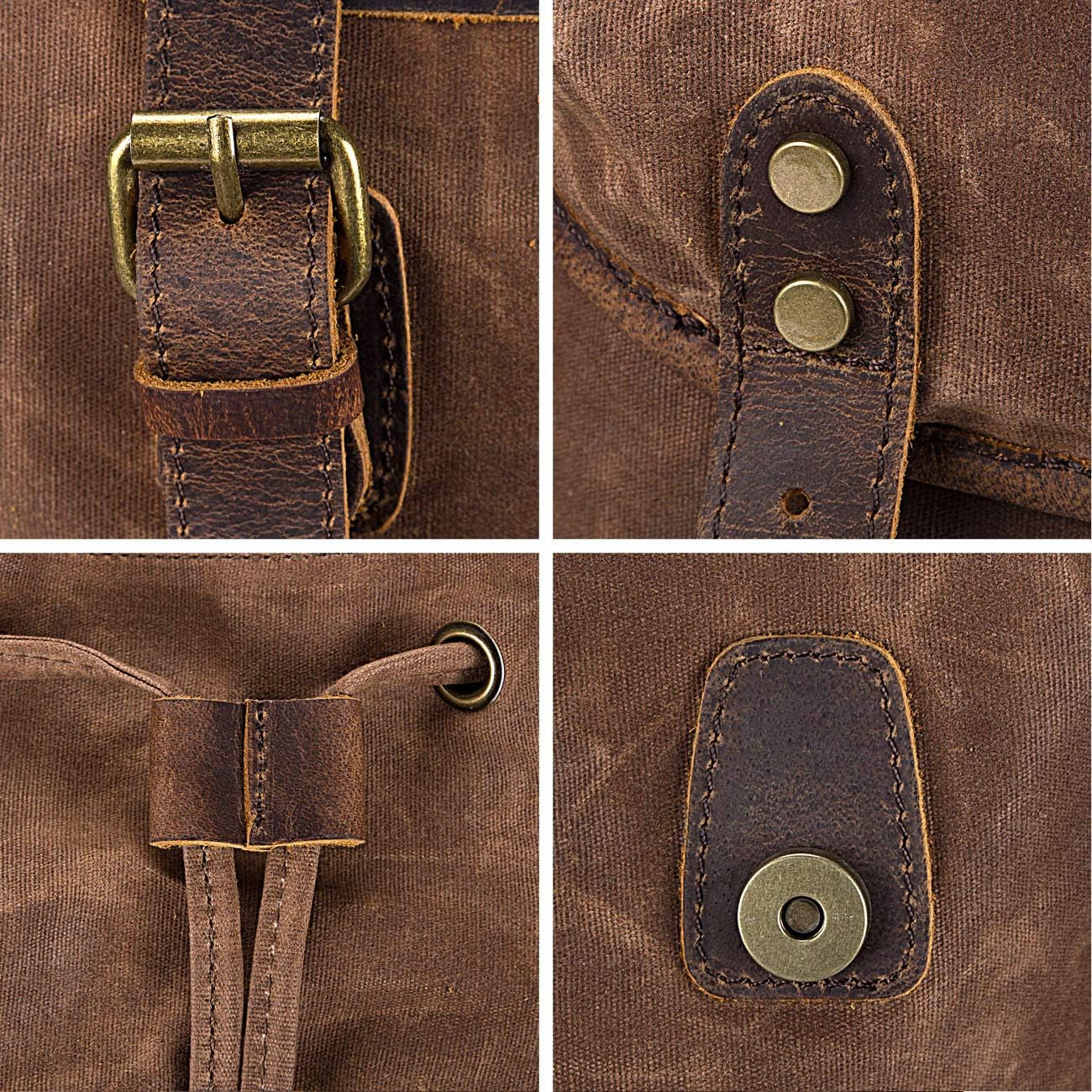 Men's Leather and Waxed Canvas Travel Backpack - Shoulder Rucksack Carry-On