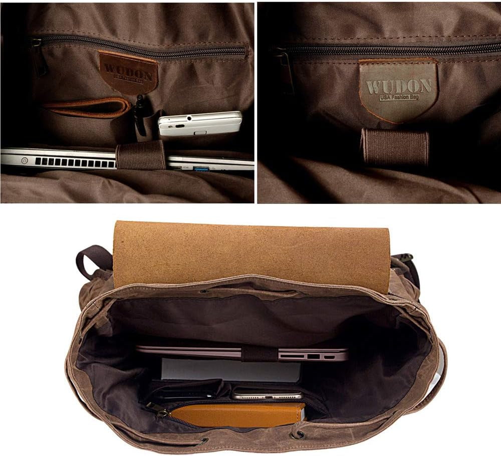 Men's Leather and Waxed Canvas Travel Backpack - Shoulder Rucksack Carry-On