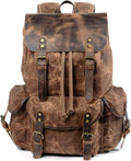 Men's Leather and Waxed Canvas Travel Backpack - Shoulder Rucksack Carry-On