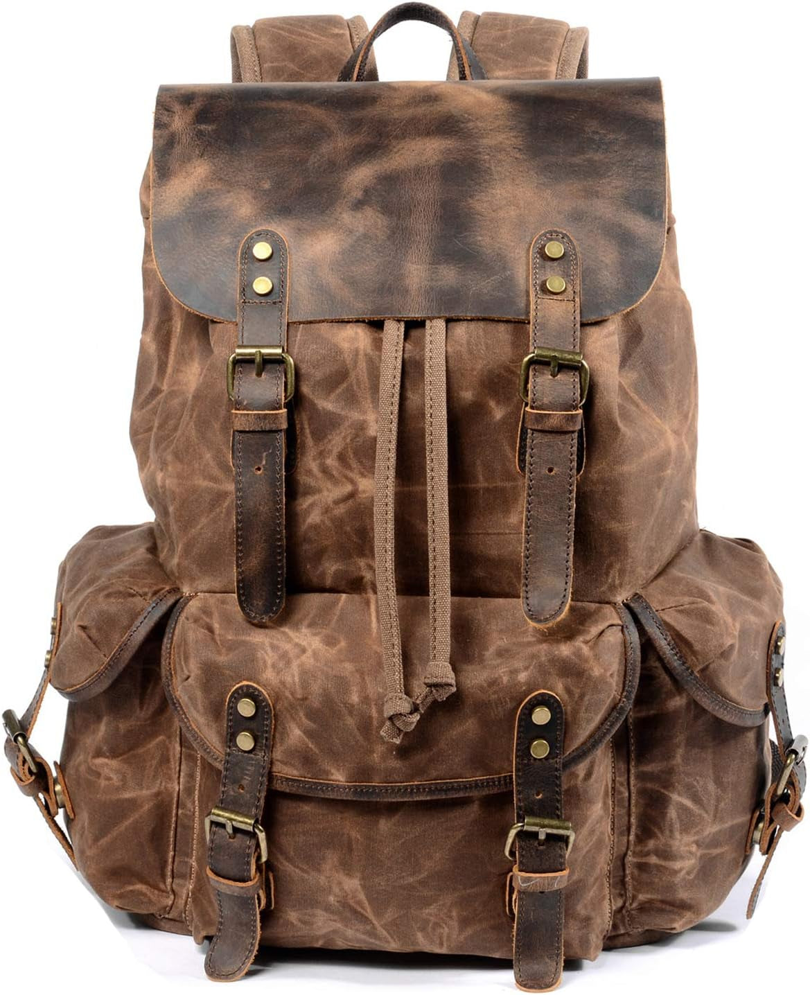 Men's Leather and Waxed Canvas Travel Backpack - Shoulder Rucksack Carry-On