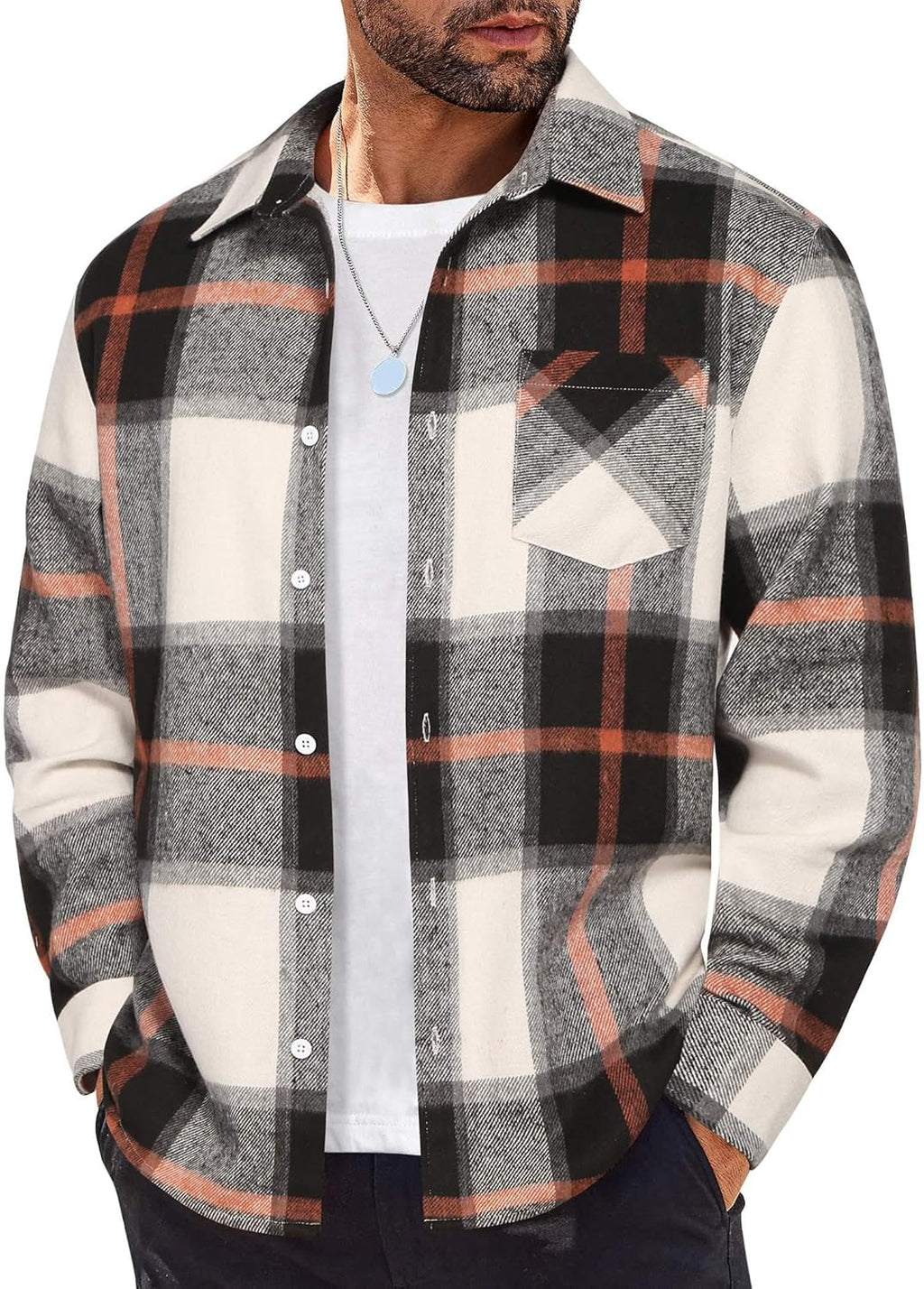 Men's Lightweight Long Sleeve Plaid Flannel Shirt - Casual Button-Down Jacket