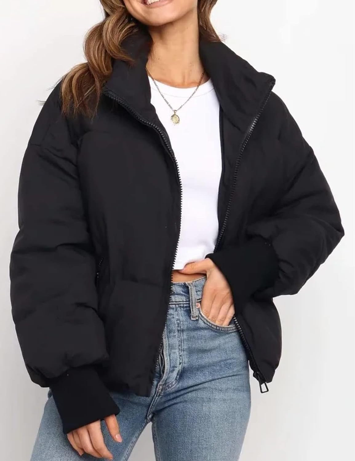 Women's Quilted Cropped Puffer Jacket - Warm Winter Coat 2025