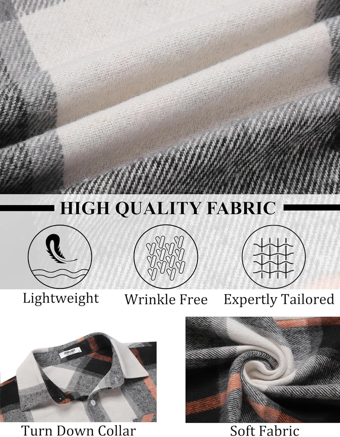 Men's Lightweight Long Sleeve Plaid Flannel Shirt - Casual Button-Down Jacket