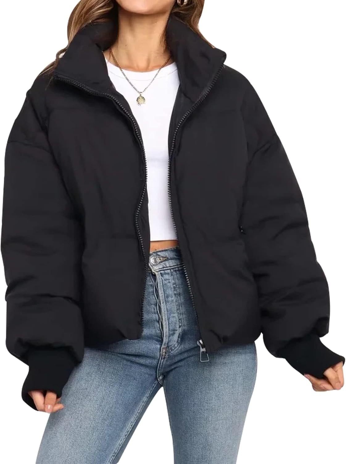 Women's Quilted Cropped Puffer Jacket - Warm Winter Coat 2025