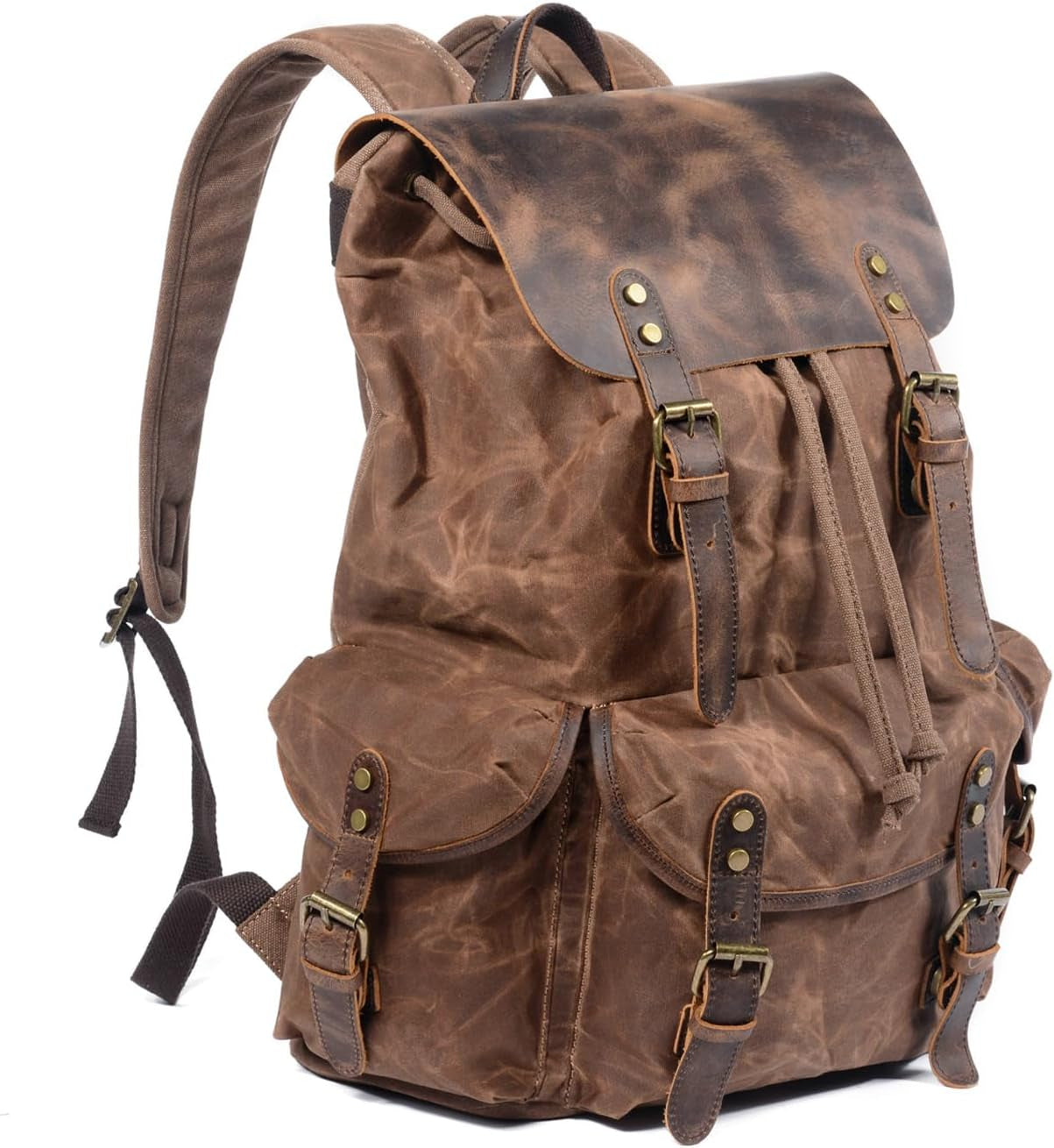 Men's Leather and Waxed Canvas Travel Backpack - Shoulder Rucksack Carry-On